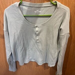 Hollister Light green Waffle Knit Henley Top